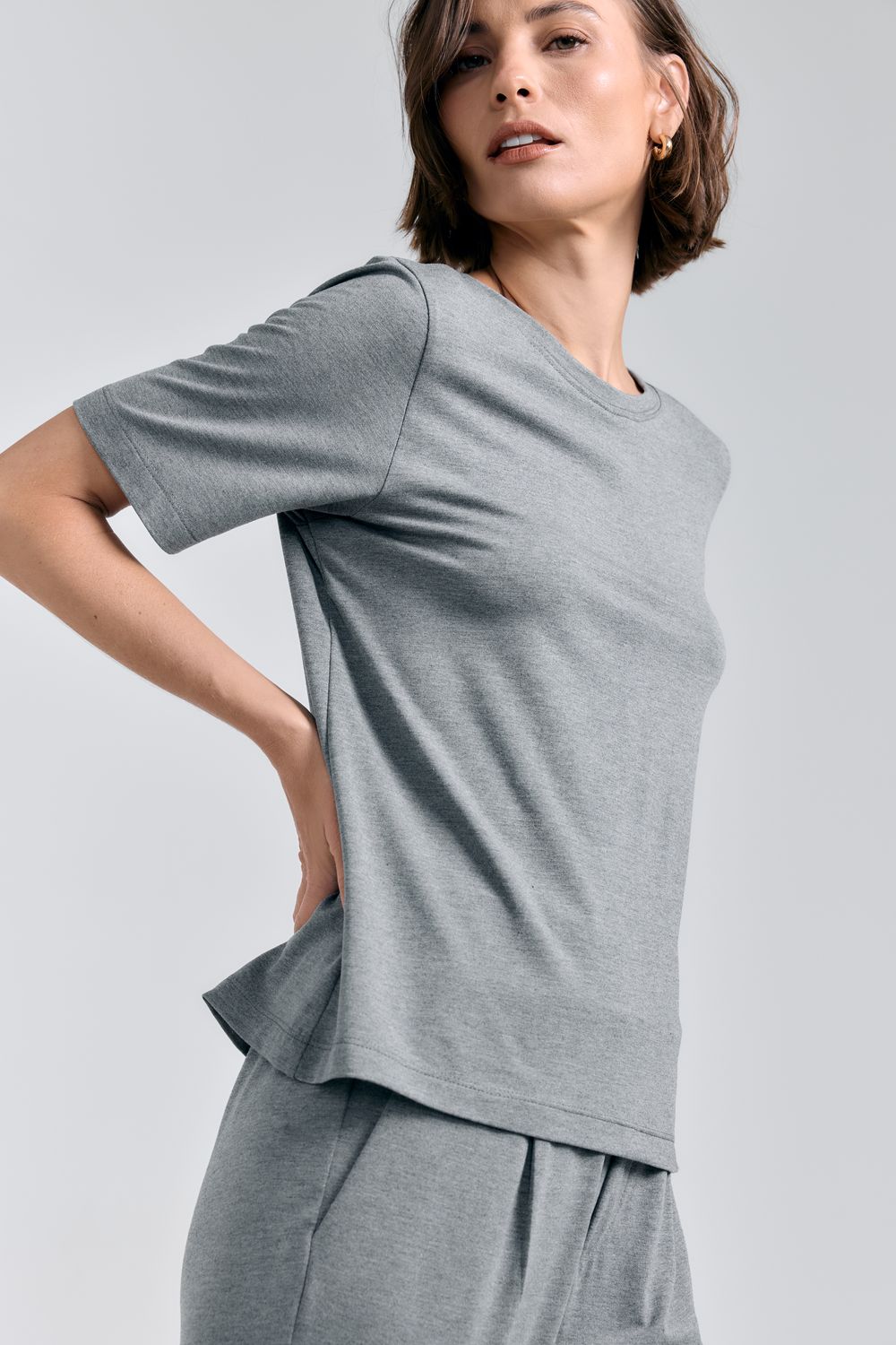 Blusa Malha Básica Viscocrepe - MESCLA ESC P - MESCLA ESC