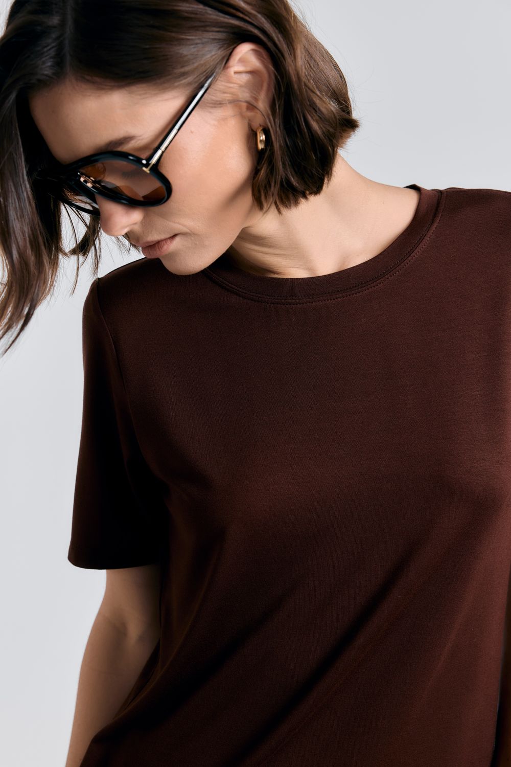 Blusa Malha Básica Viscocrepe - MARROM P - MARROM