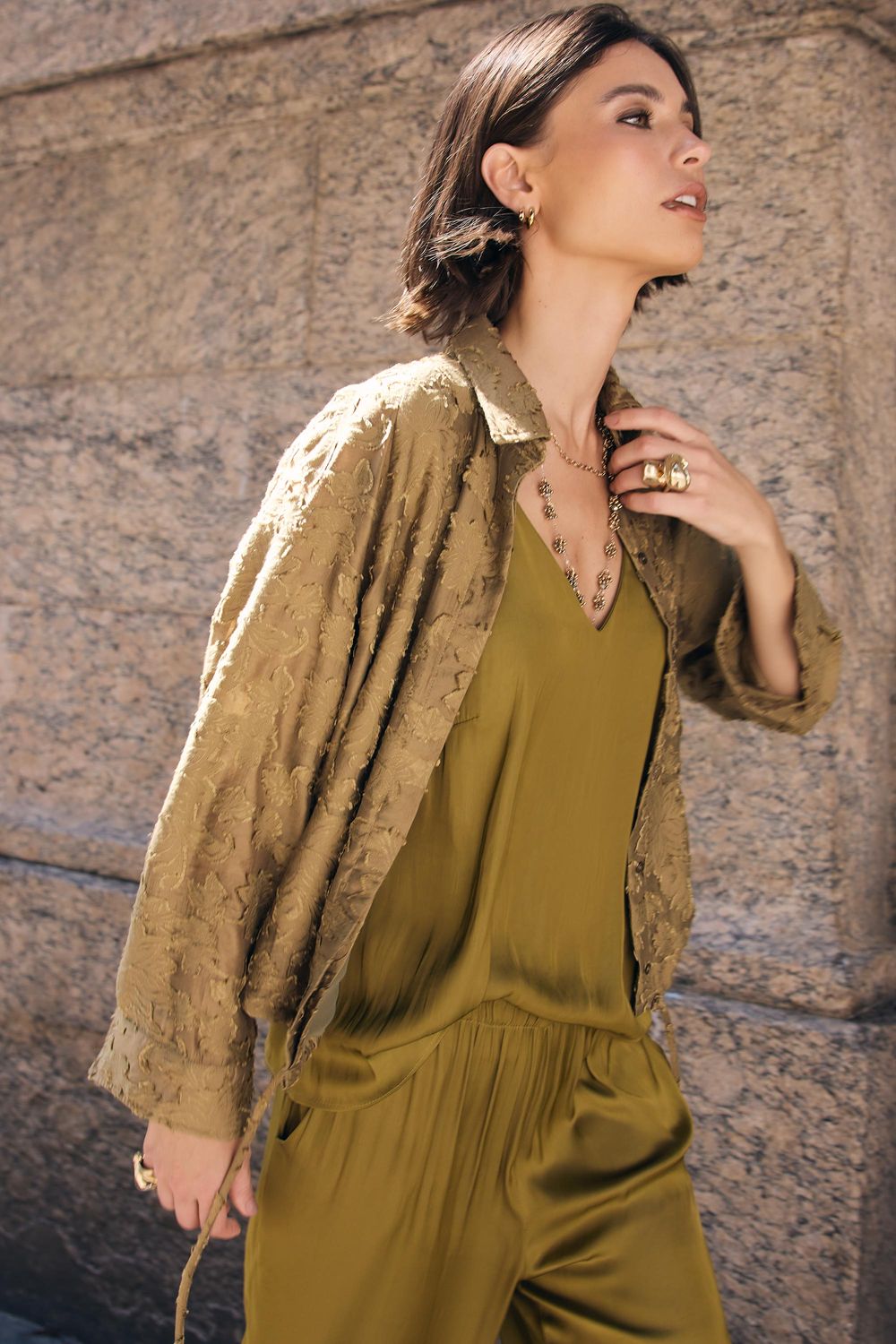 Camisa Jackard Com Colisse - VERDE G - VERDE