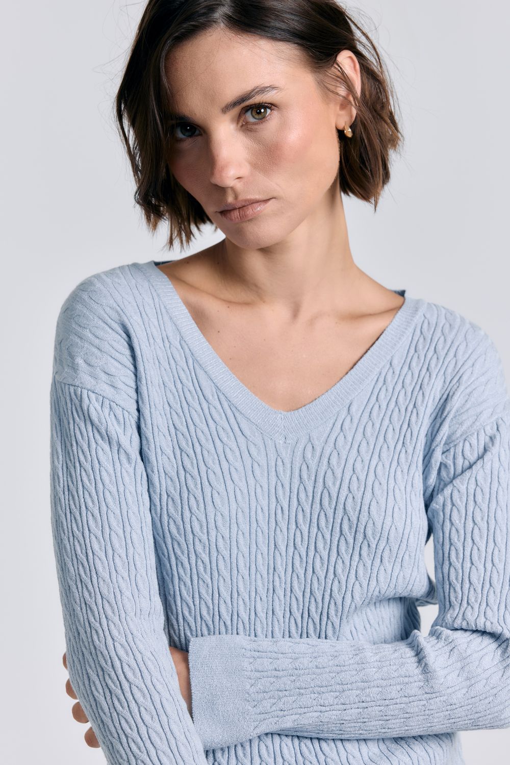 Blusa Tricot V Tranças - AZUL P - AZUL