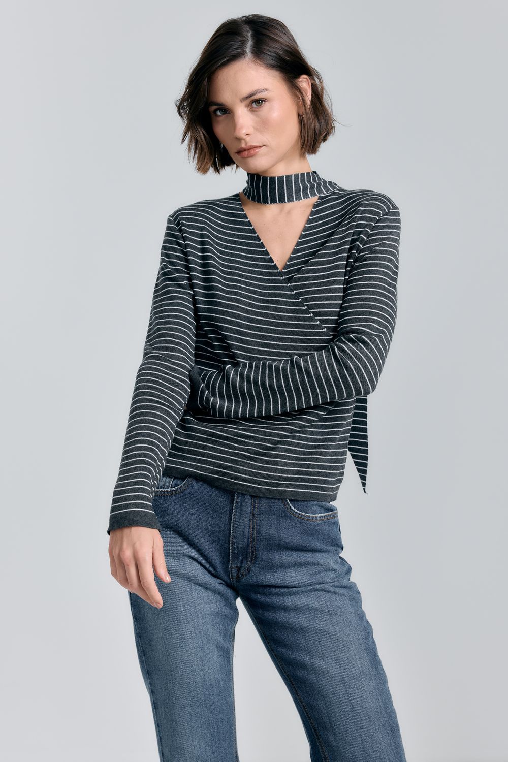 Blusa Tricot Listrada Cachecouer - CINZA ESCURO MESCLA P - CINZA ESCURO MESCLA