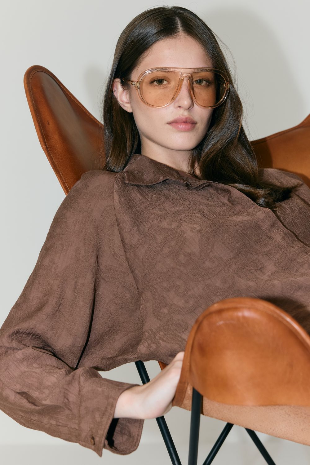 Camisa Jackard Pasley Com Colisse - MARROM PP - MARROM Camisa Jackard Pasley Com Colisse - MARROM PP - MARROM